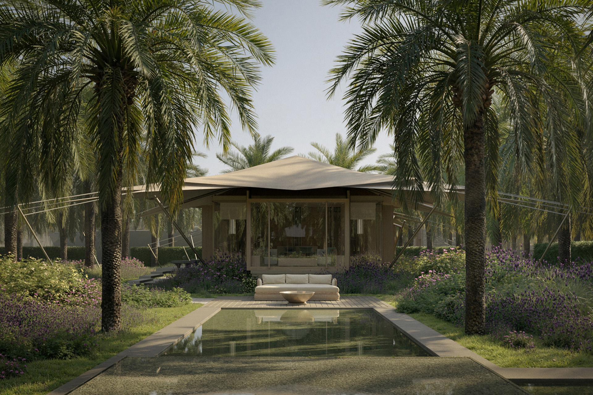 A computer generated image of a one bedroom pavilion at The Malkai