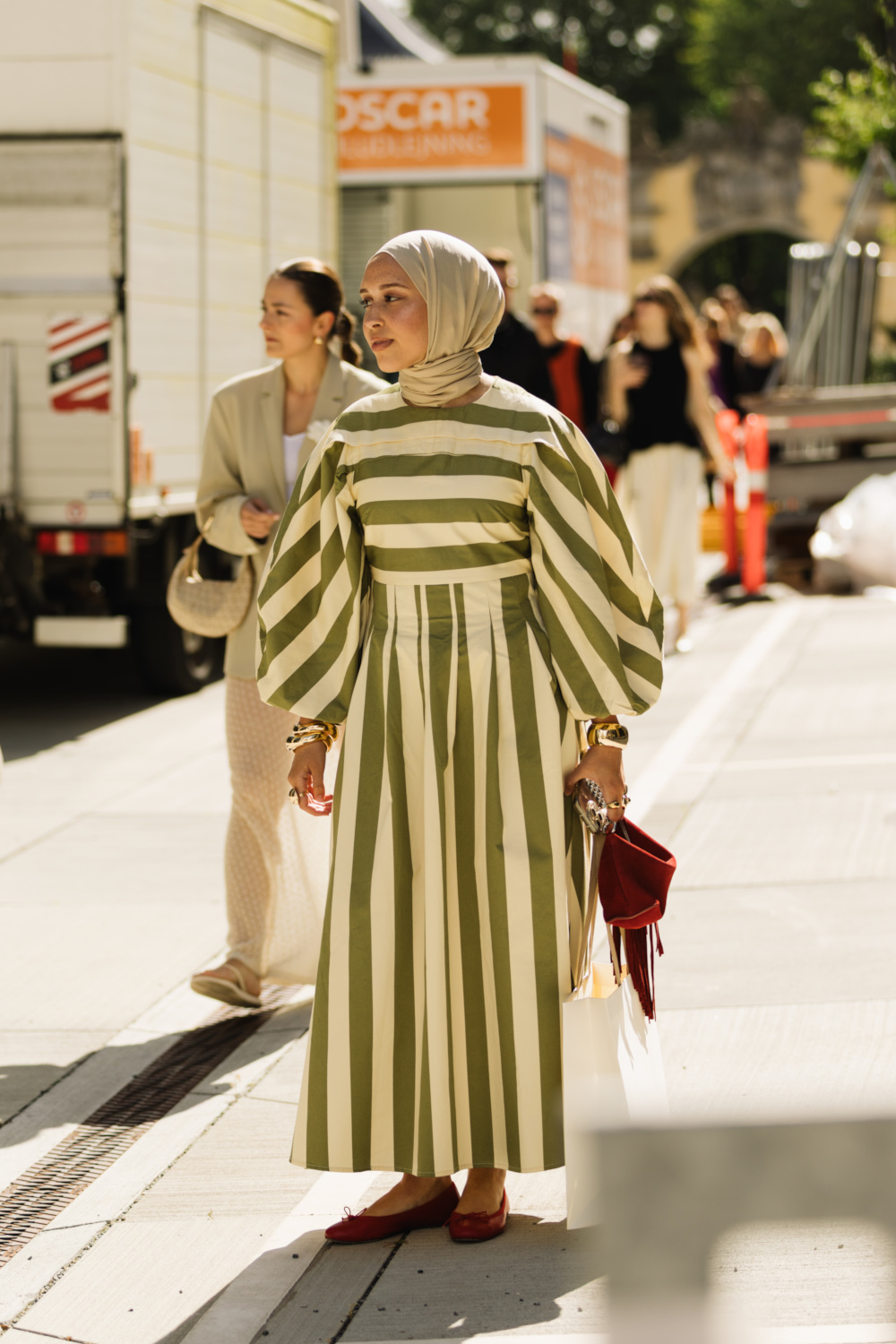 Woman in striped dress