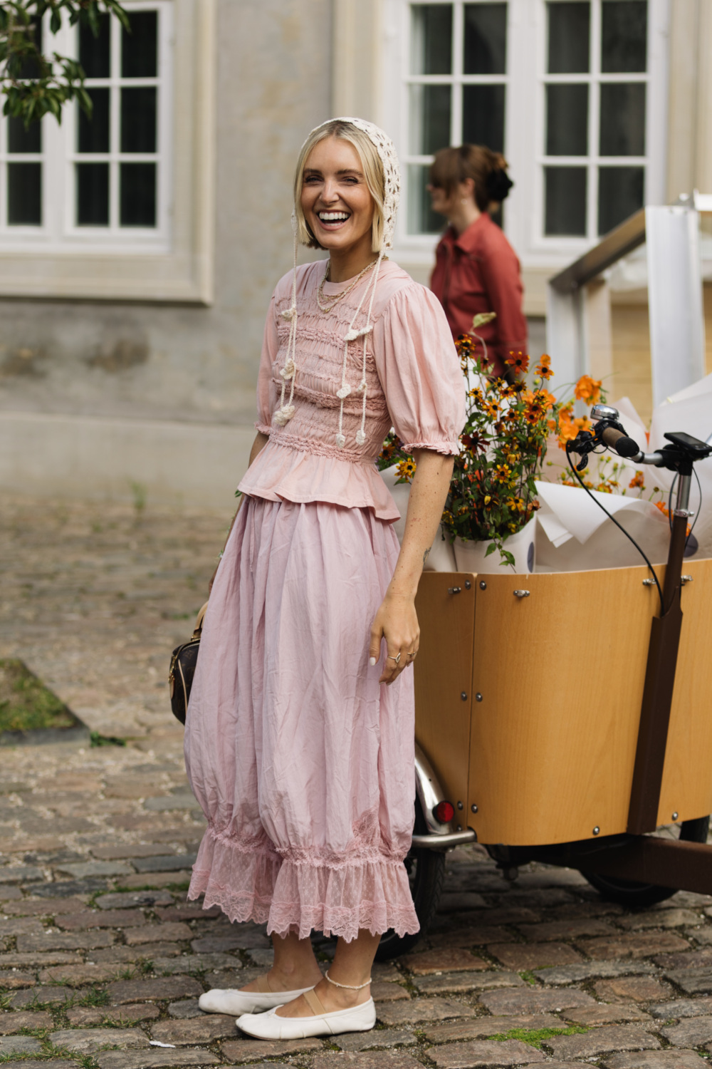 Woman wearing pink outfit