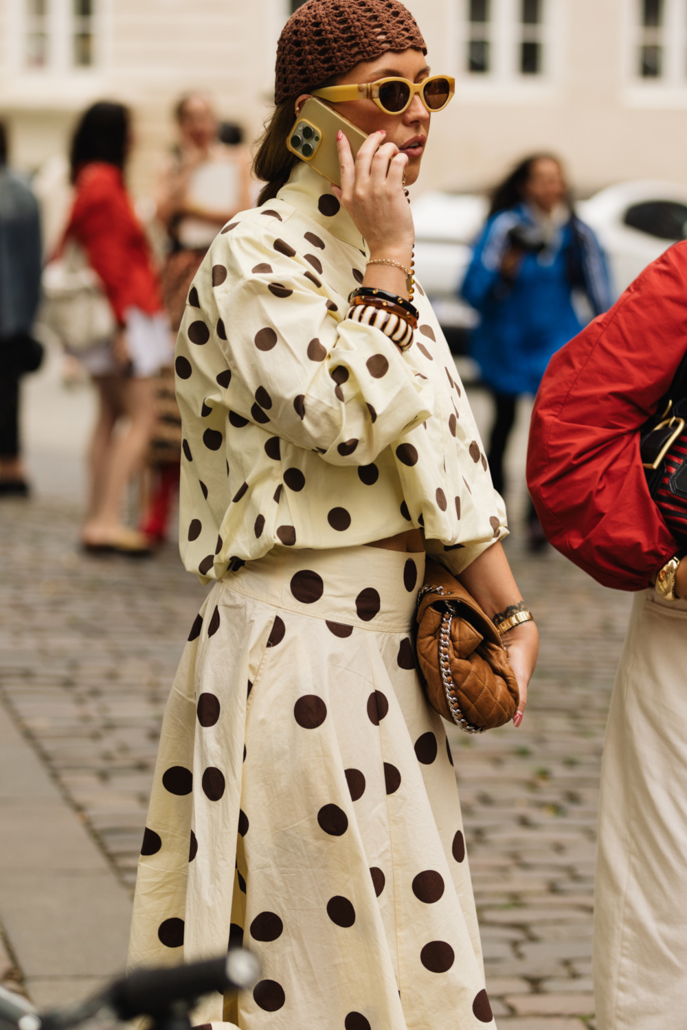 Woman wearing polka dot co-ord | copenhagen street style