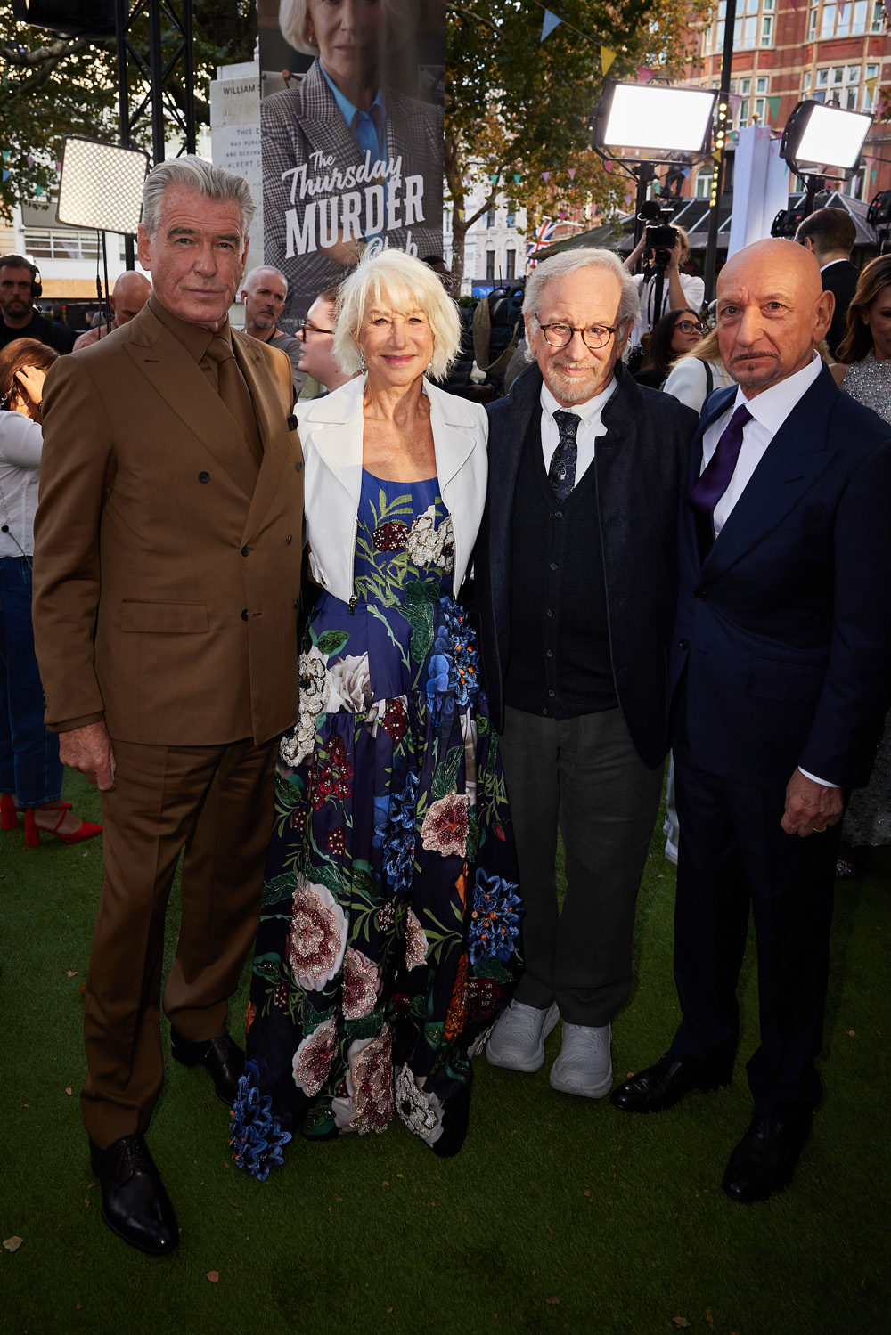 Pierce Brosnan, Helen Mirren, Steven Spielberg and Ben Kingsley attend the UK Premiere of Netflix's 'The Thursday Murder Club' at Leicester Square Gardens, London