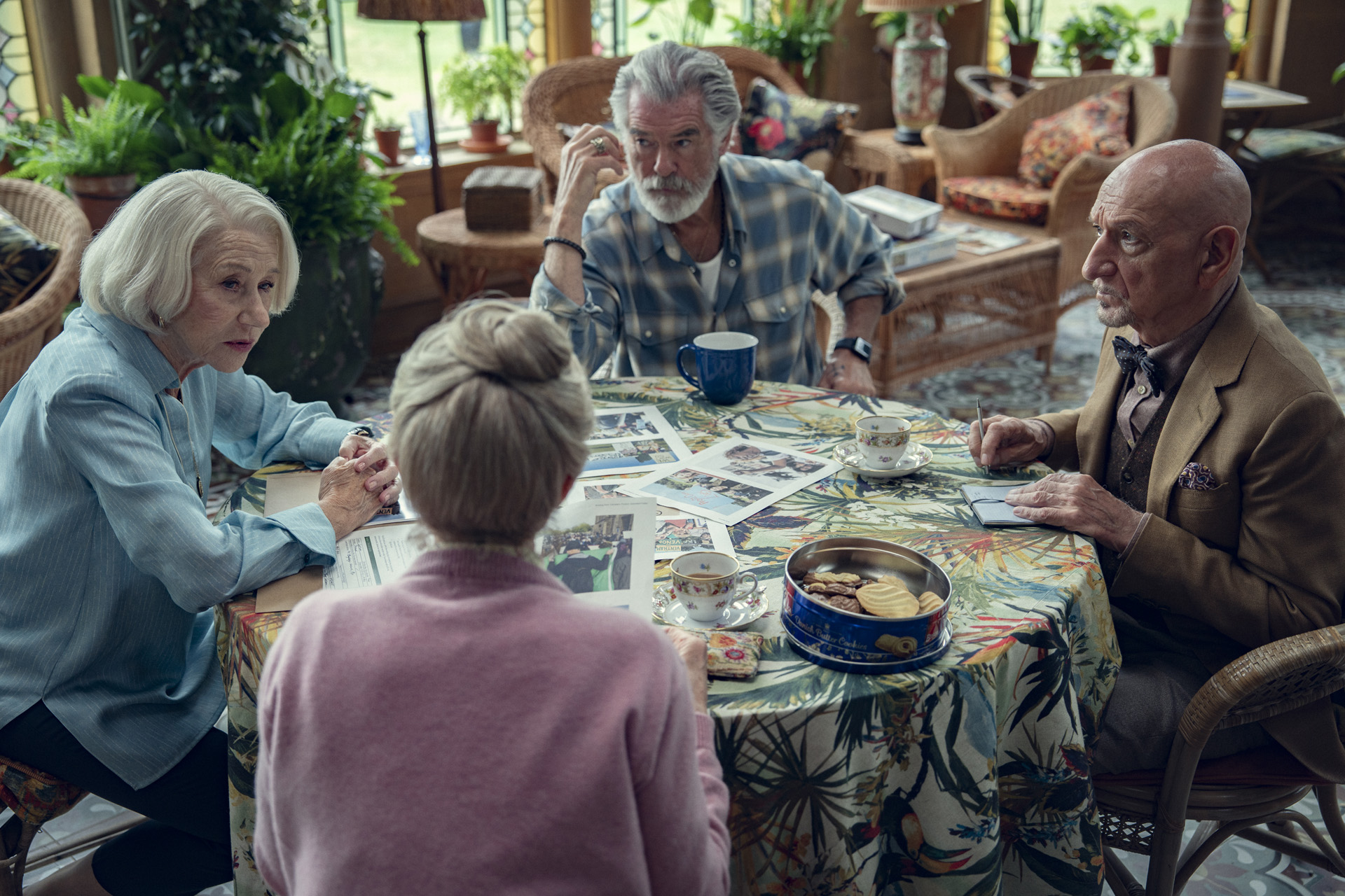Helen Mirren, Pierce Brosnan, Sir Ben Kingsley & Celia Imrie in The Thursday Murder Club