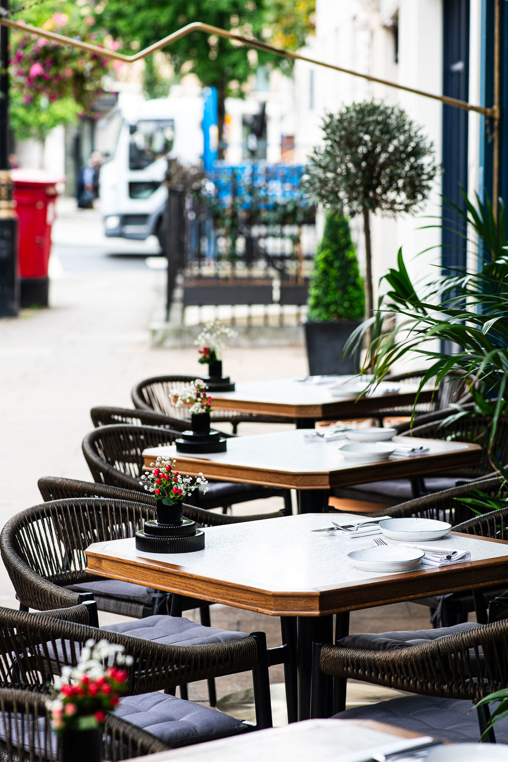 An outdoor dining terrace at Bellazul