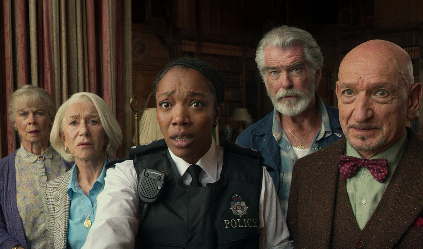 Celia Imrie, Helen Mirren, Naomi Ackie, Pierce Brosnan & Sir Ben Kingsley in The Thursday Murder Club.