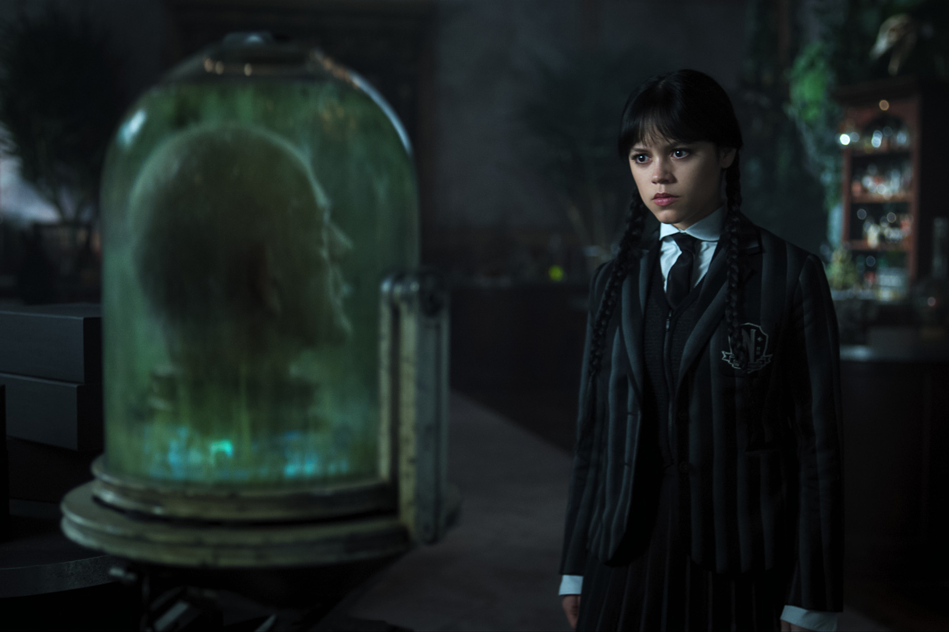 Christopher Lloyd as Professor Orloff & Jenna Ortega as Wednesday Addams in season 2 of Wednesday