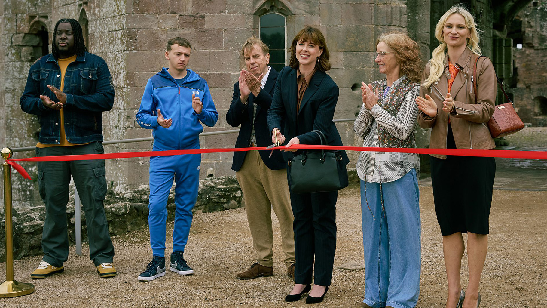 Warren (Hammed Animashaun), Liam (Jacob Ethan Tanner), John Chapel (Timothy Spall), Angela (Alexandra Roach), Polly (Jane Horrocks) & Sally (Hannah Daniel) in Death Valley series 2