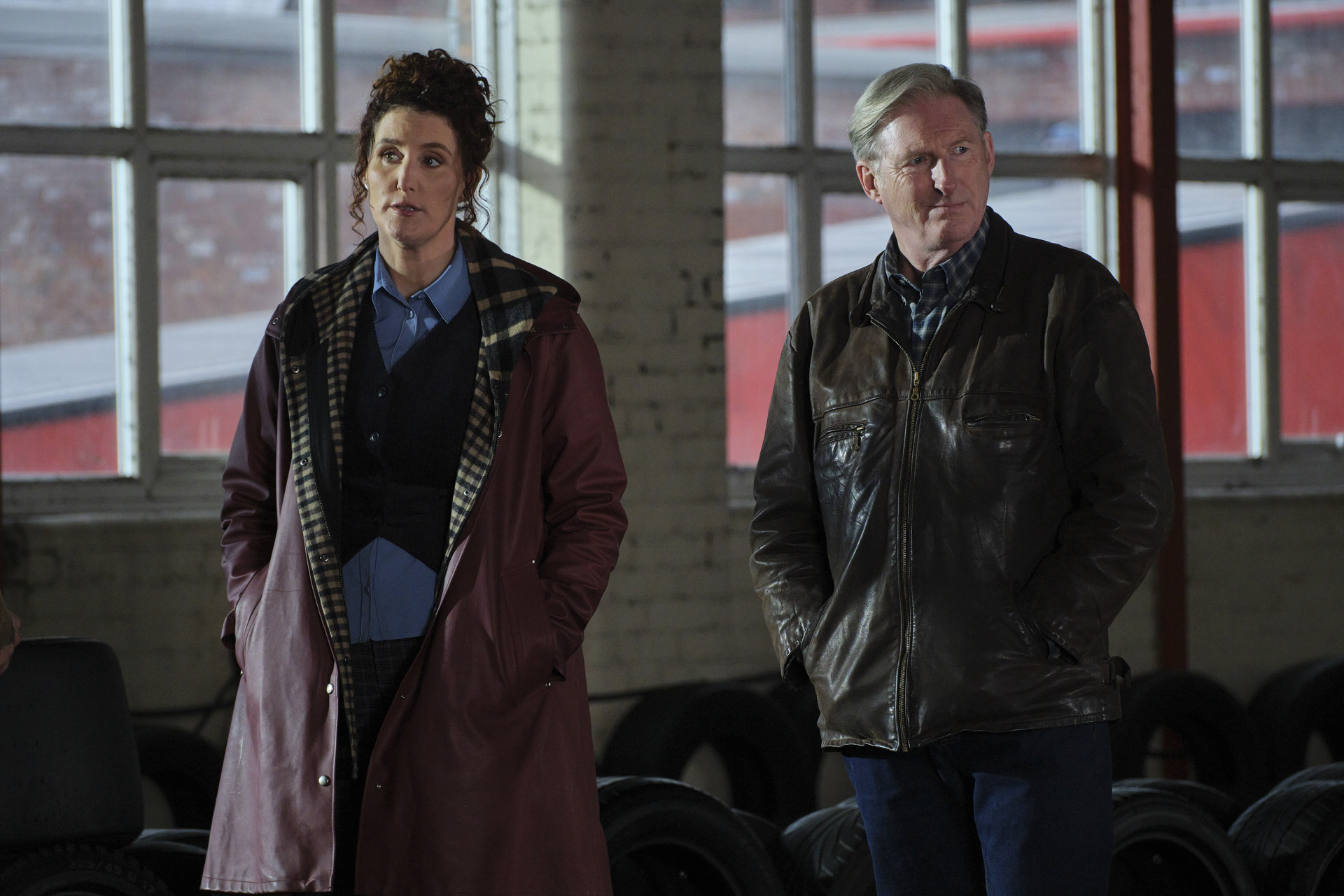 ADRIAN DUNBAR as Ridley and BRONAGH WAUGH as DI Carol Farman in Ridley