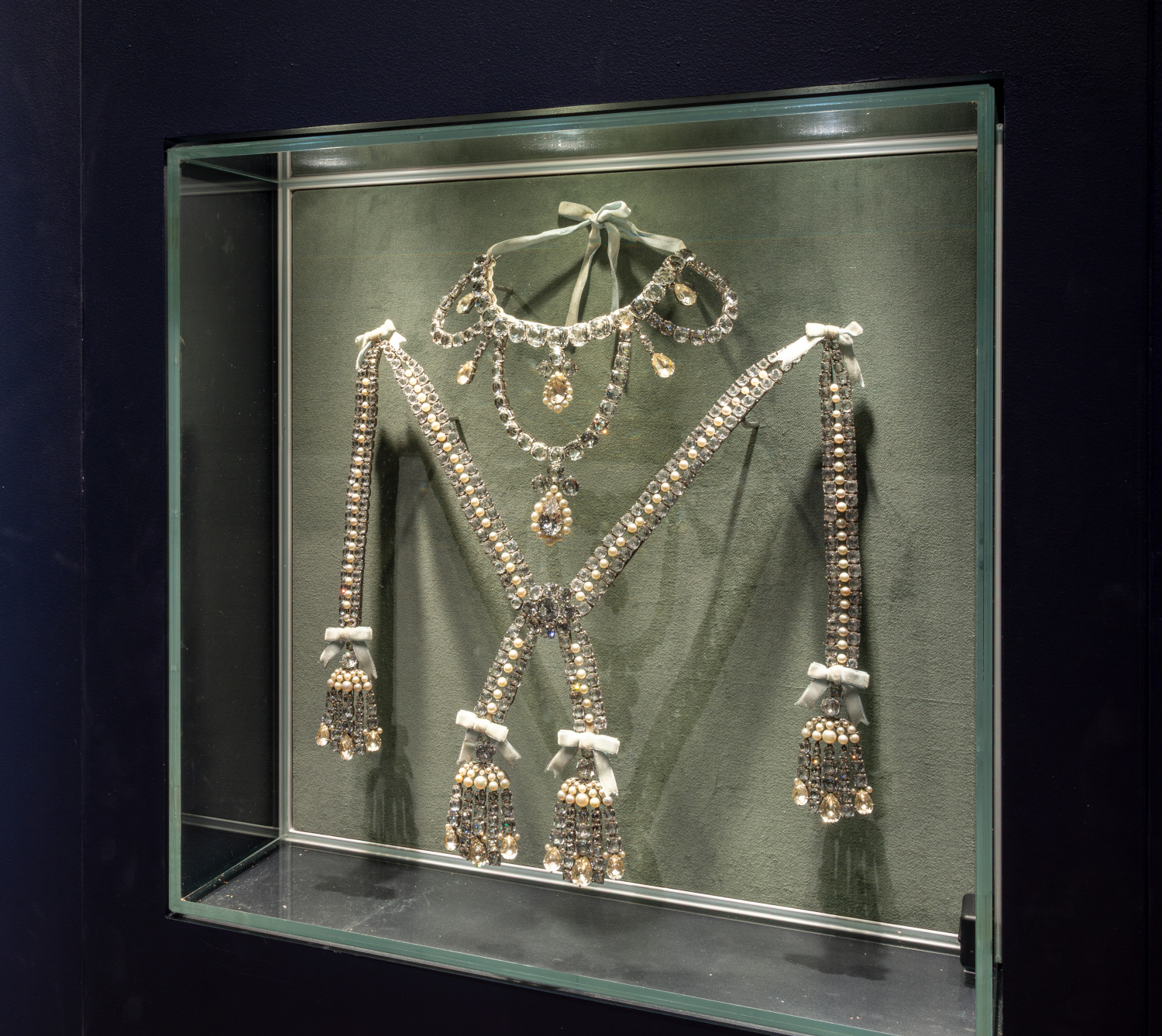 Jewellery display in glass case