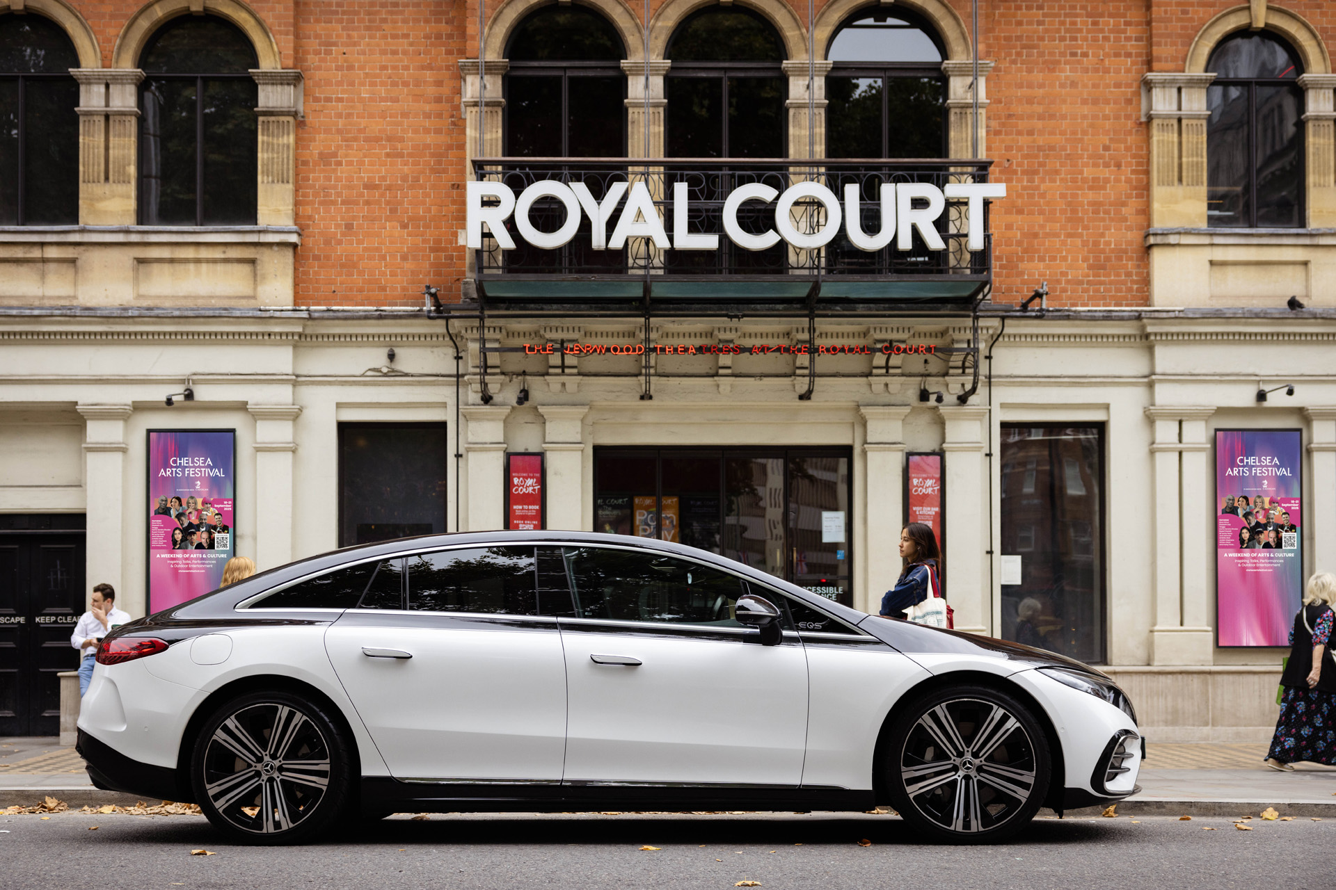A Blacklane car outside Chelsea's Royal Court Theatre