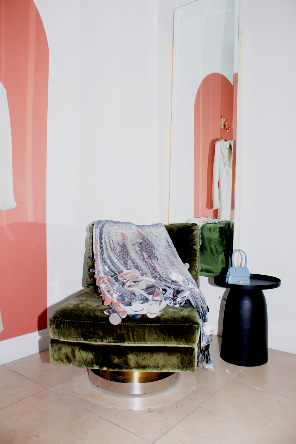 Chair draped with sequin dress