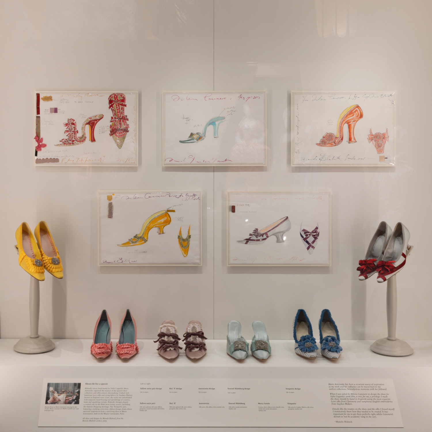 Display of shoes and sketches