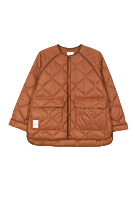 Orange quilted jacket | Finisterre x Amy Powney