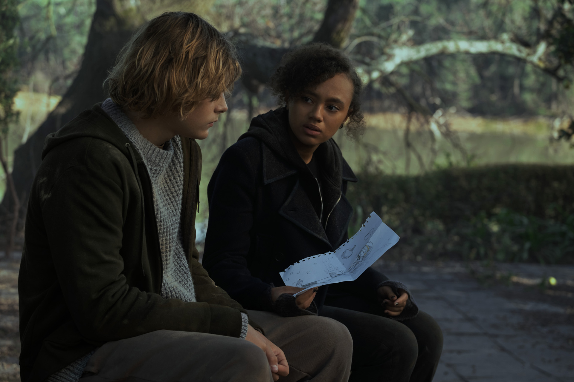Billy Barratt and India Brown in Invasion season 2, now streaming on Apple TV+.