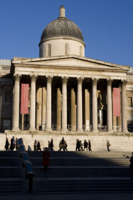 The exterior of The National Gallery against a blue sky