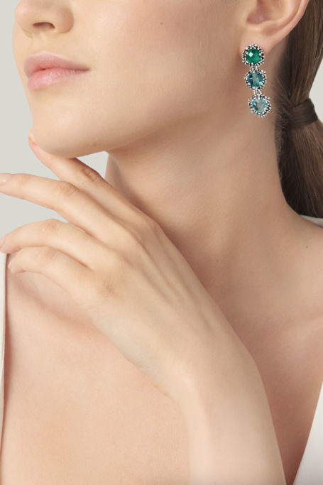 model wearing Giovanni Raspini Blue Ivy Drop Earrings