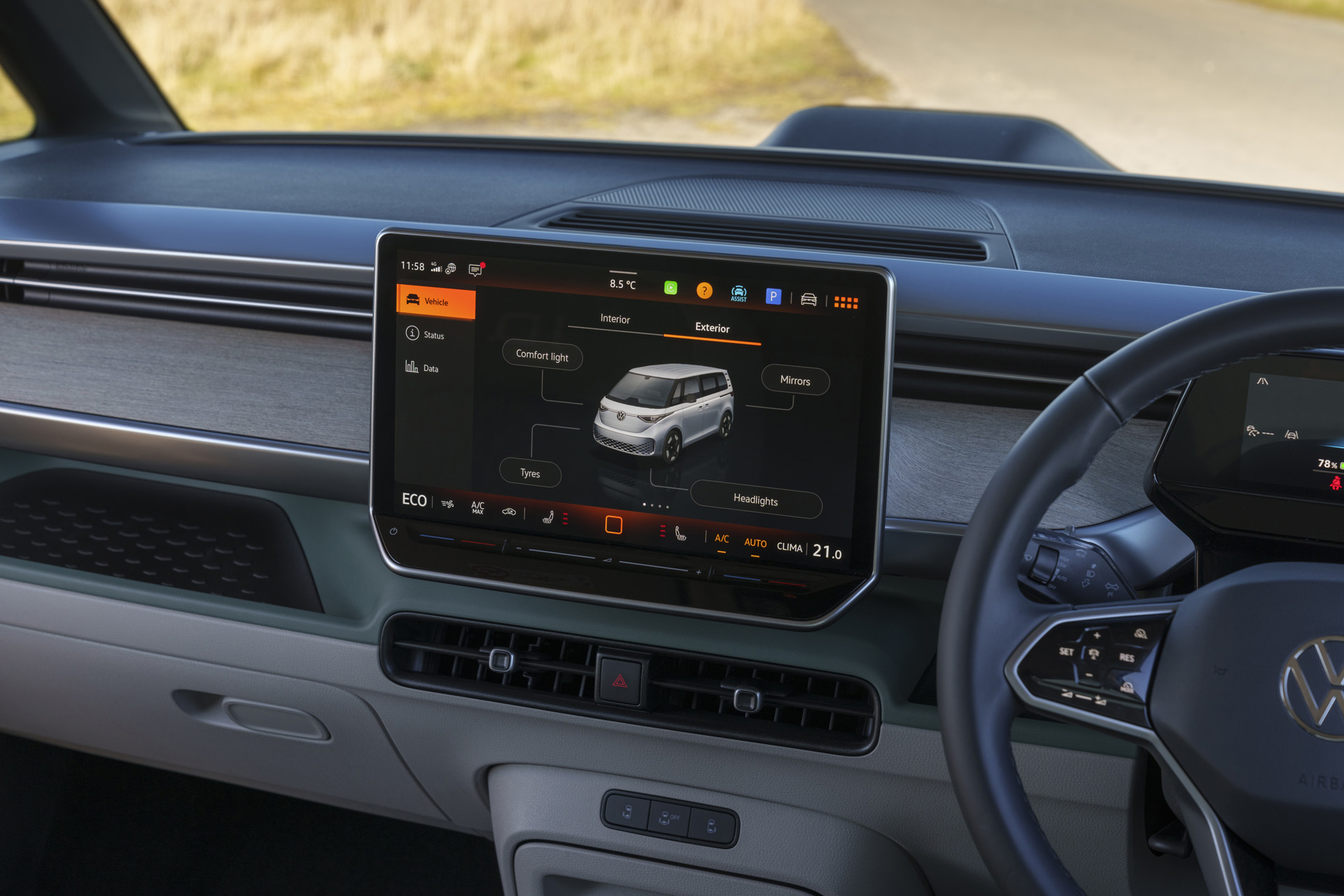 The car's dashboard