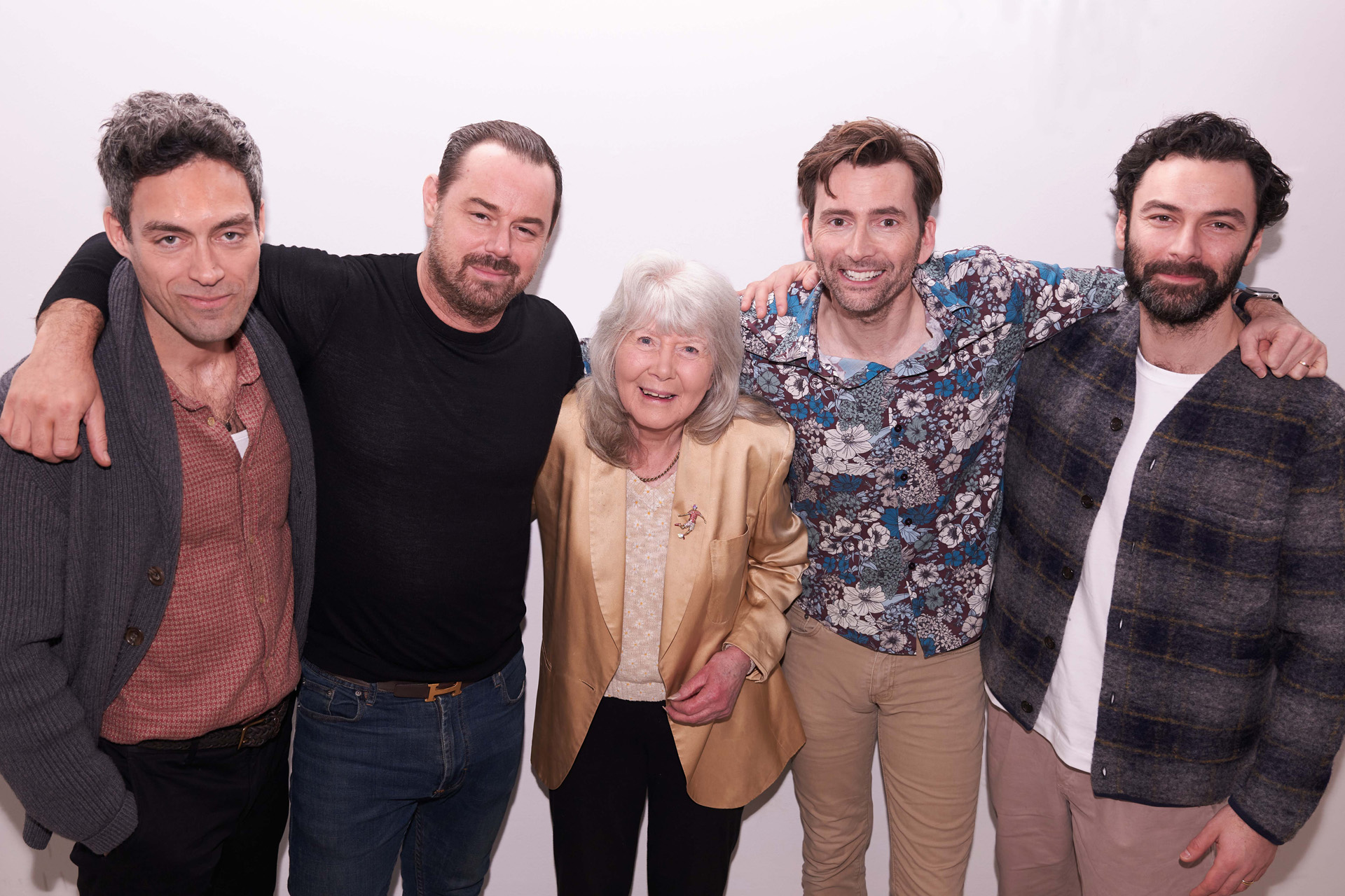 Alex Hassell, Danny Dyer, Dame Jilly Cooper, David Tennant & Aidan Turner)