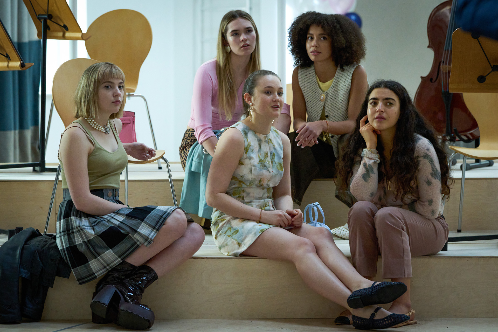 Iris Milanovic (CATRIONA CHANDLER), Allegra Lonsdale (AMELIA MAY), Jocasta (ISABELLE ALLEN), Grace Gibbons (IMOGEN FAIRES) & Noori Abas (TARA WEBB) in Wild Cherry.