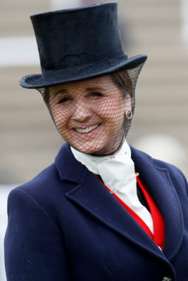 Alice Plunkett in Side saddle riding gear Cheltenham