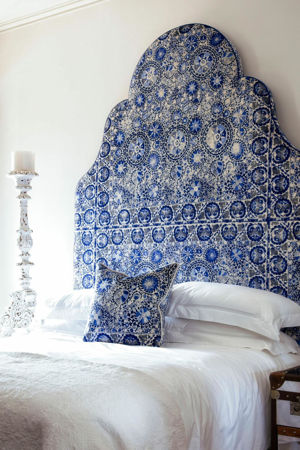 Blue velvet headboard