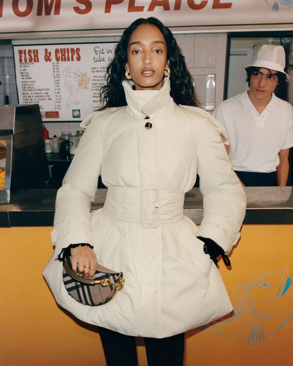 Woman in long puffer coat