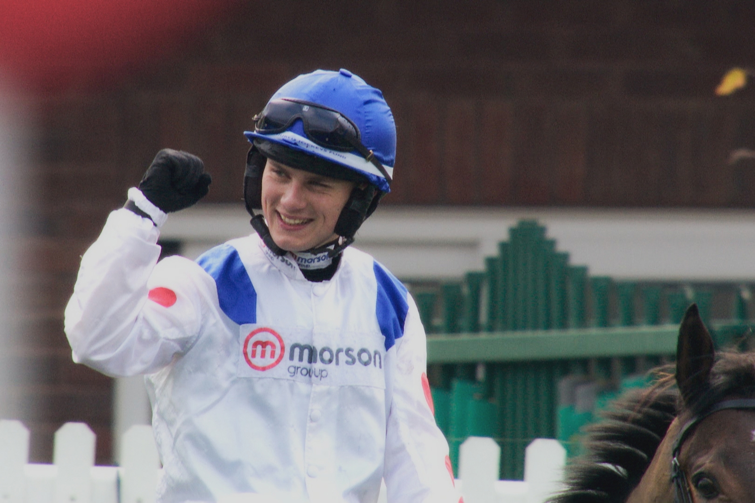 Freddie Gingell celebrates a win in the 2024 Paddy Power Gold Cup in Champions: Full Gallop