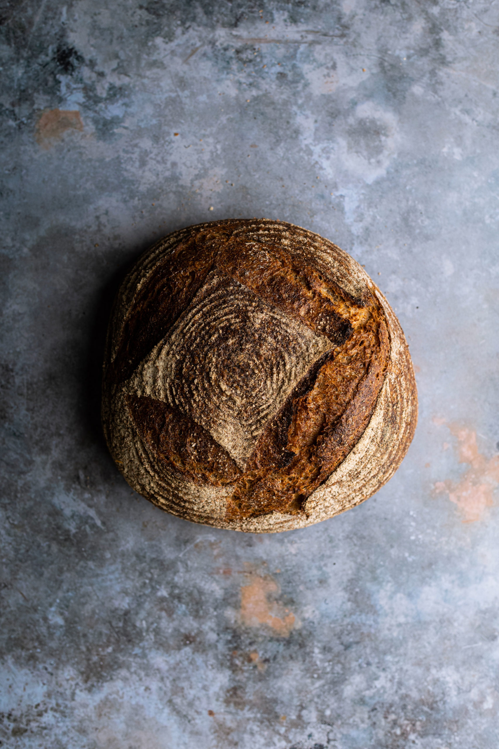 A rustic loaf of wholemeal sourdough