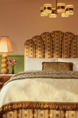 Bed with statement headboard