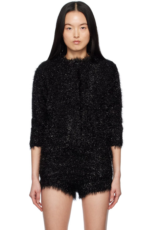 Simone Rocha Black Tinsel Knit Cardigan