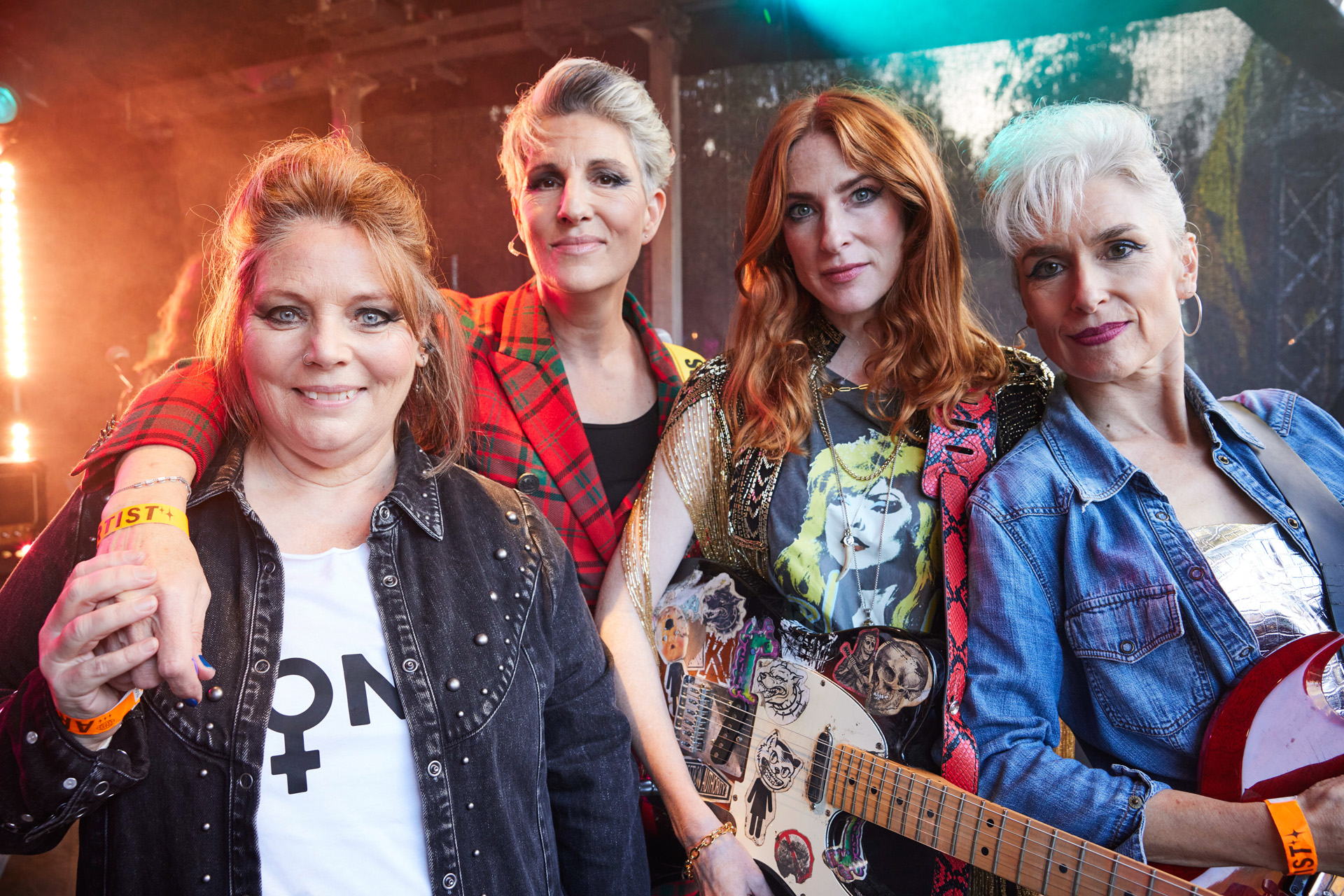 Joanna Scanlan as Beth, Tamsin Greig as Holly, Rosalie Craig as Kitty & Amelia Bullmore as Yvonne in Riot Women