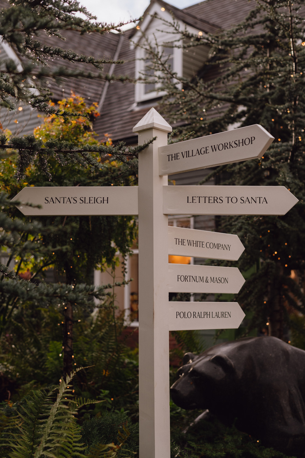 A festive sign post in Bicester Village