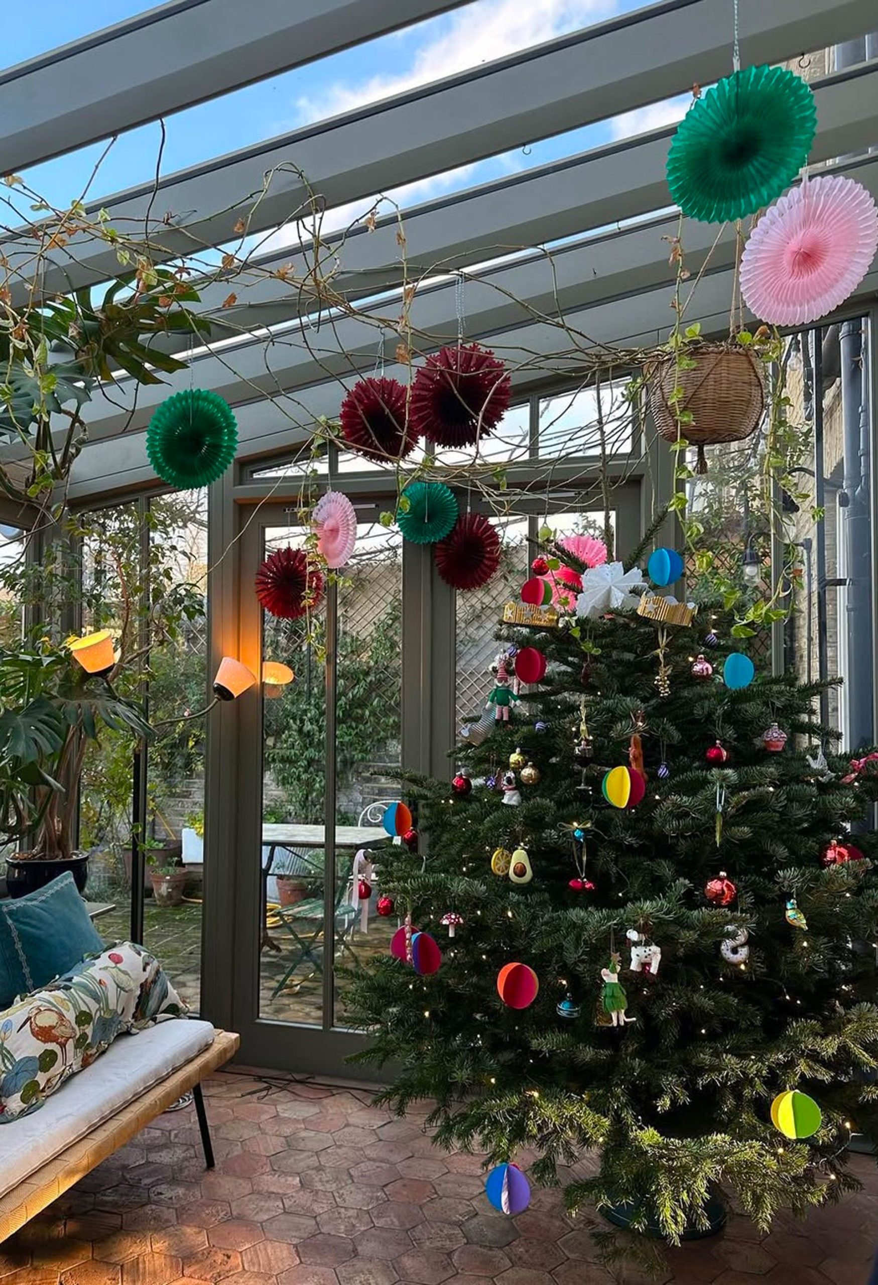 Paper garlands in Laura Jackson's conservatory