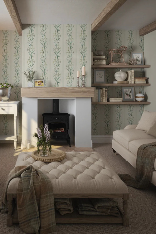 Living room with wallpaper