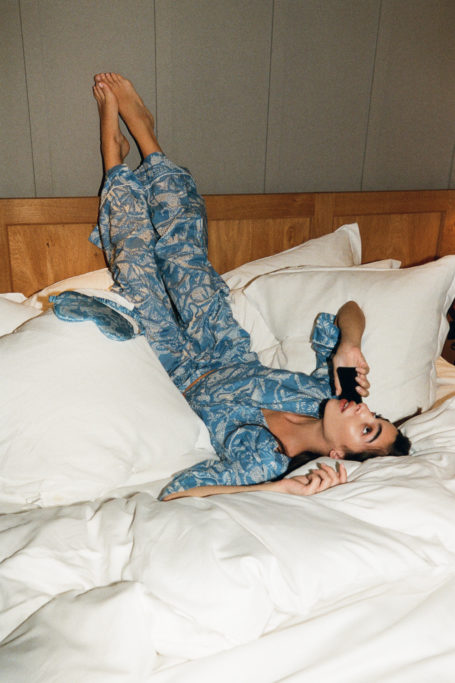 Woman in blue pyjamas