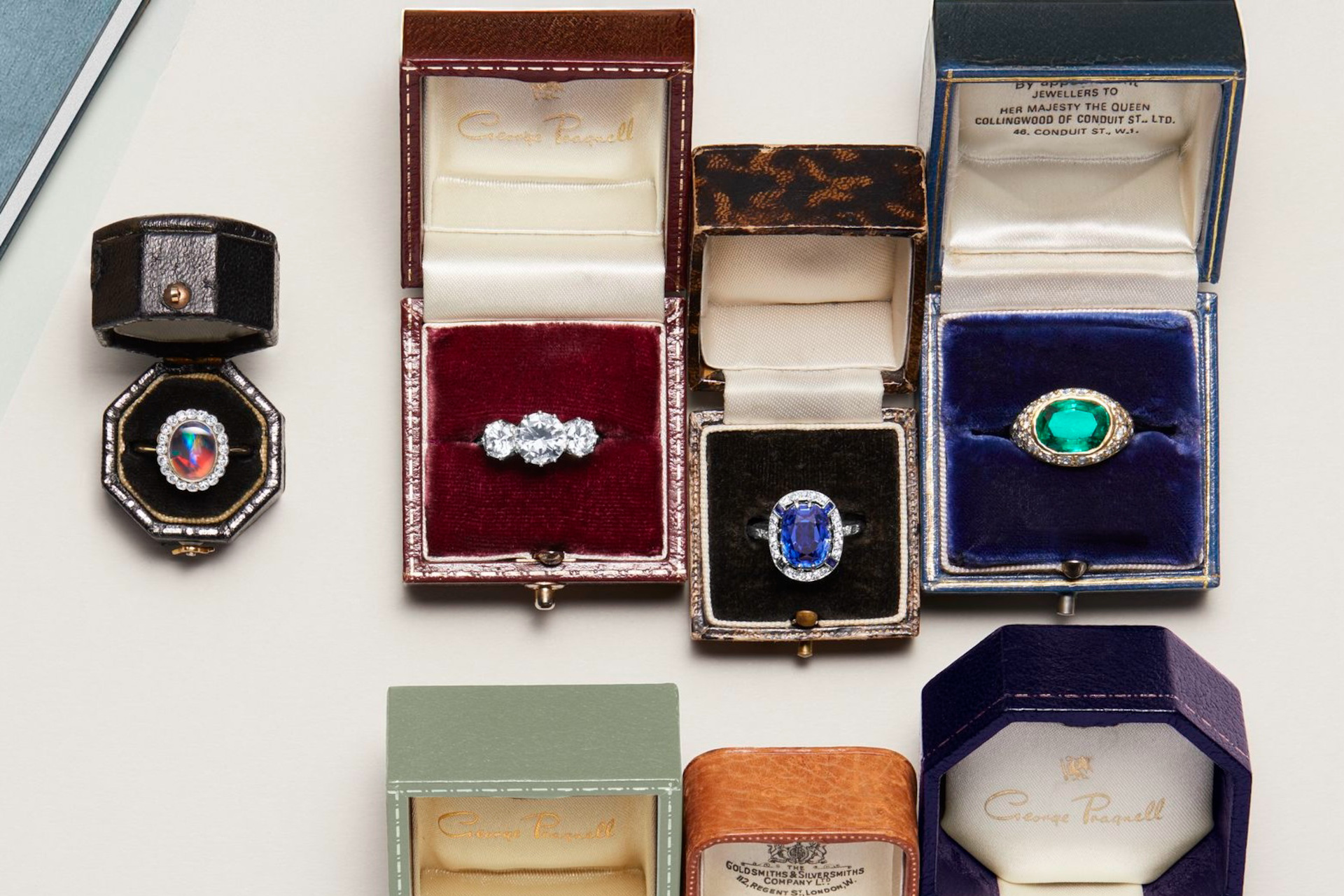 Vintage rings in boxes