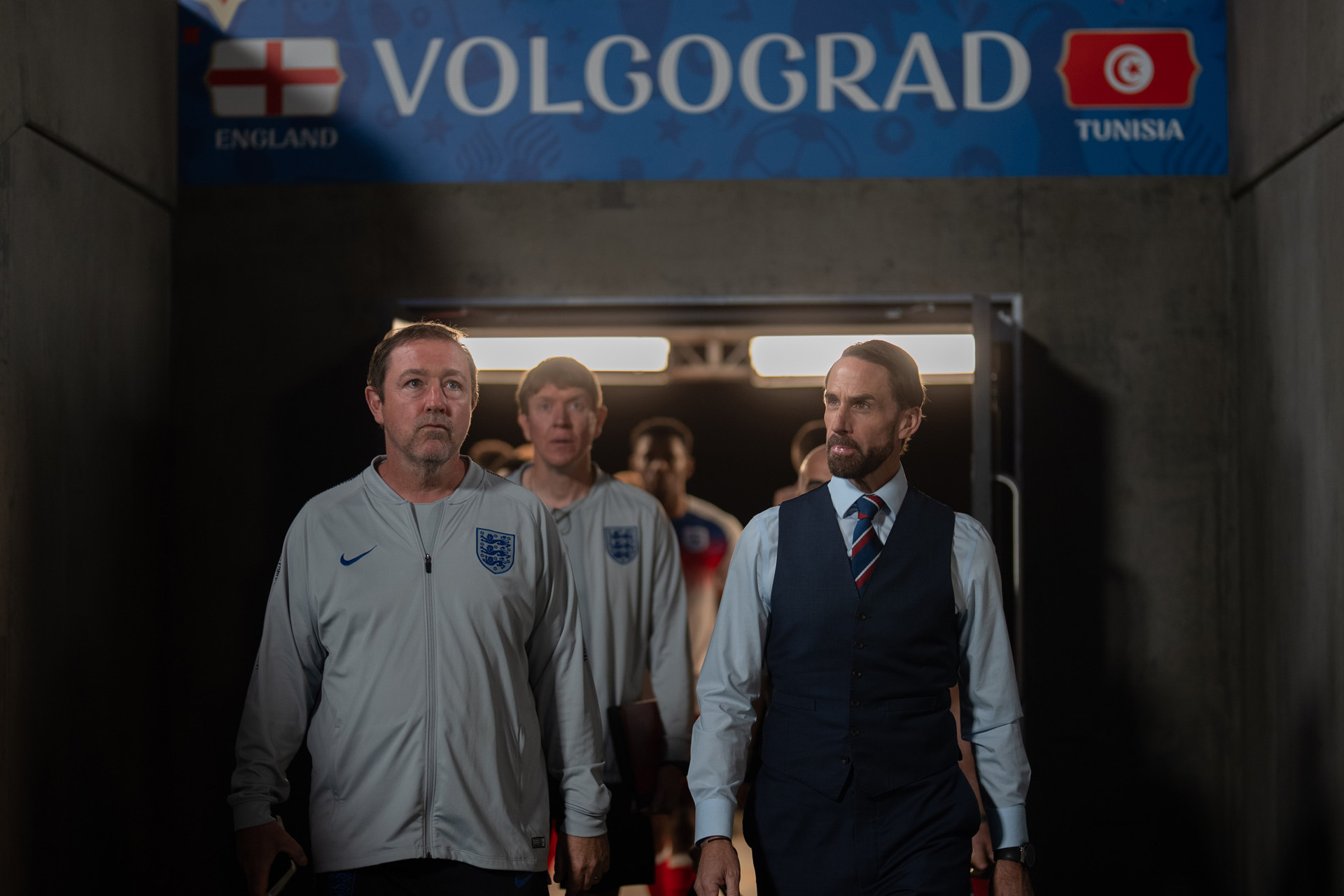 Steve Holland (DANIEL RYAN), Mike Webster (SAM SPRUELL) & Gareth Southgate (JOSEPH FIENNES) in Dear England.