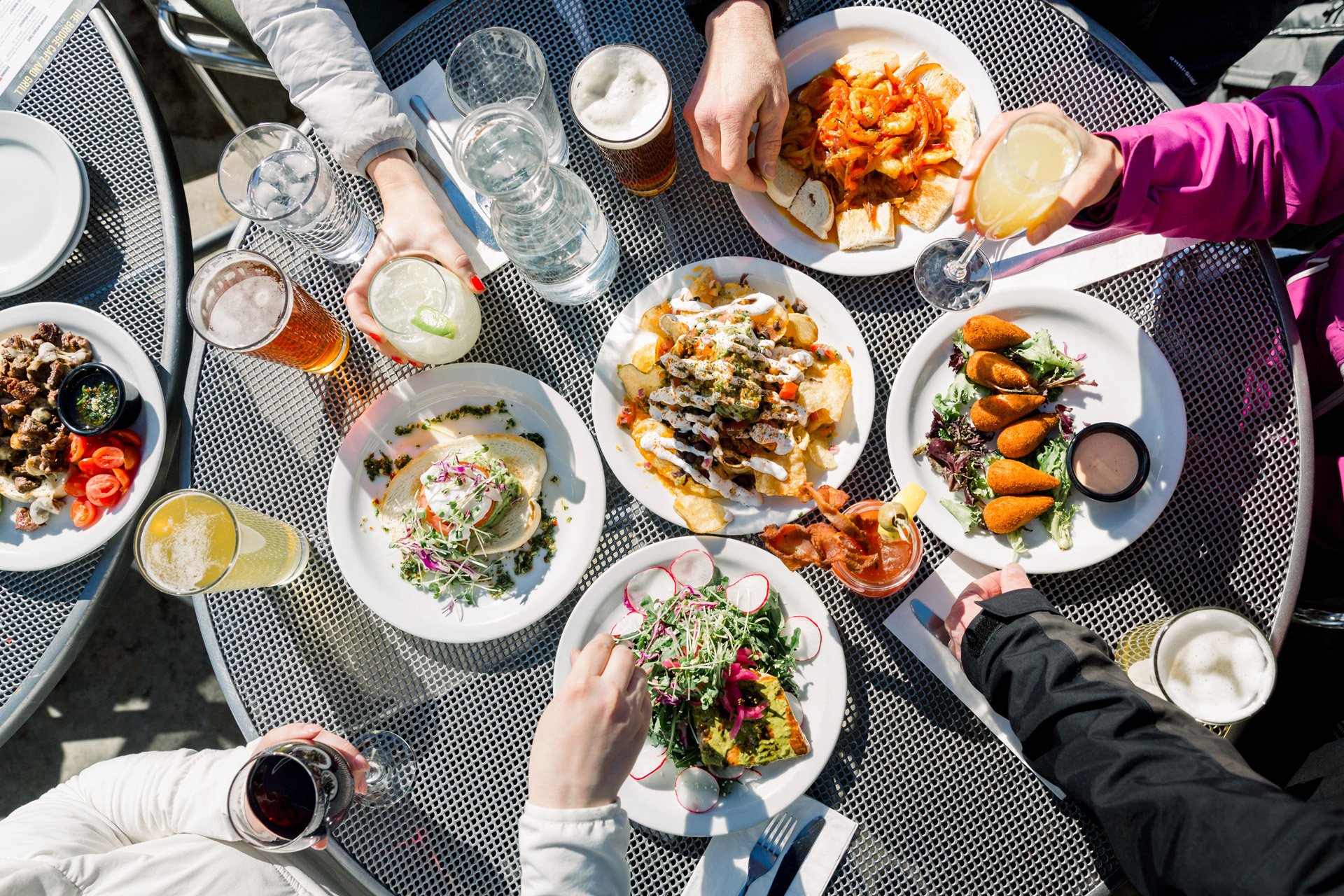 An aerial shot of dishes of food