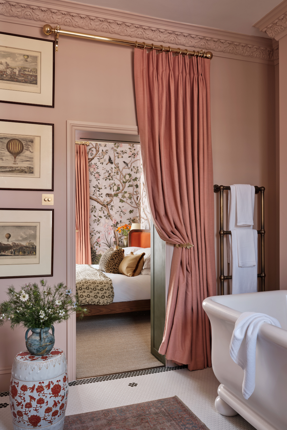 Bathroom with pink curtain | interior design trends 2026