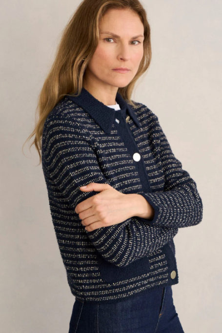 Woman wearing striped cardigan