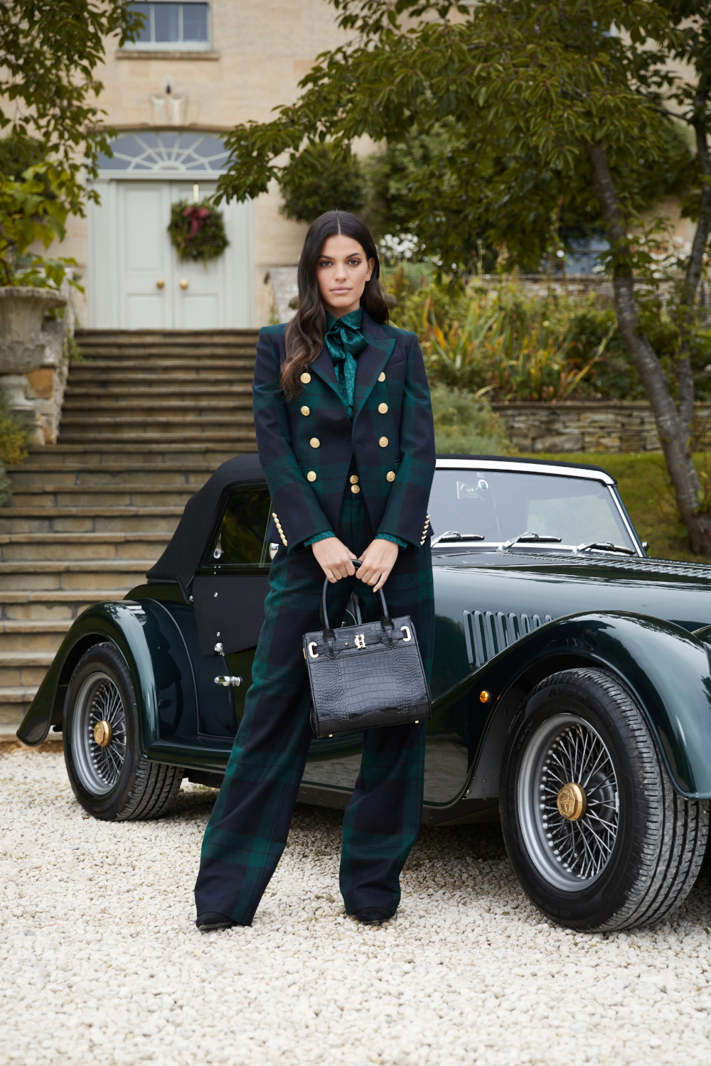 Woman wearing tartan suit