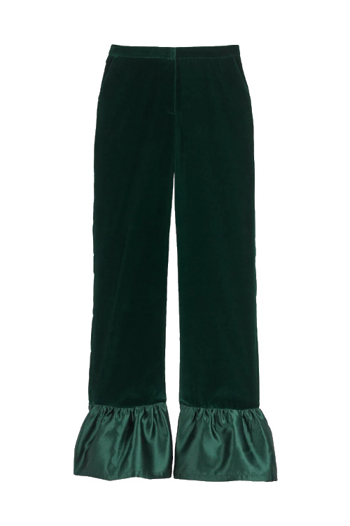 Green velvet trousers