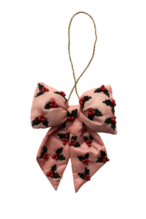 Pink bow with holly