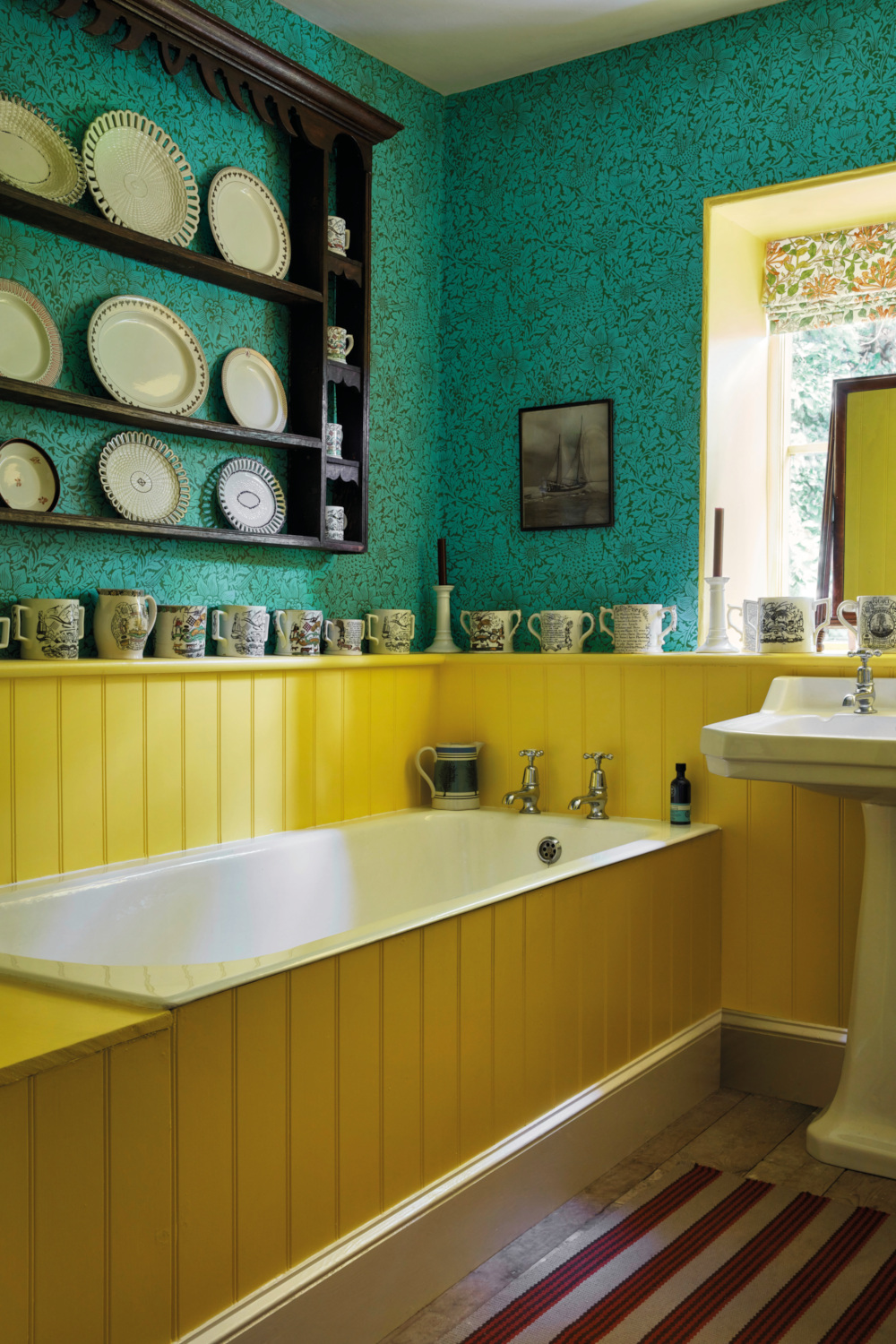 Yellow and green bathroom