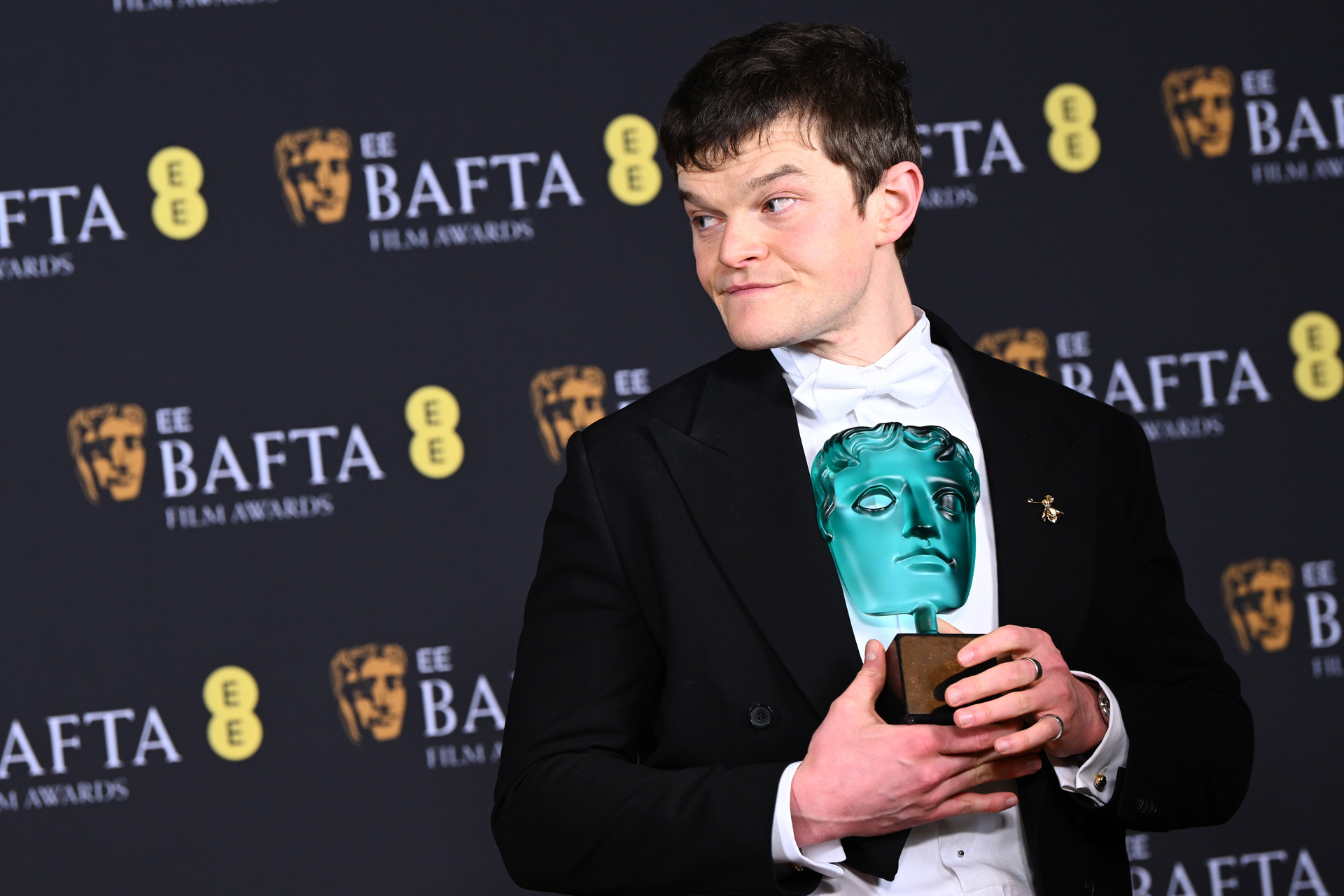 Robert Aramayo with the award for EE Rising Star during the 2026 EE BAFTA Film Awards.