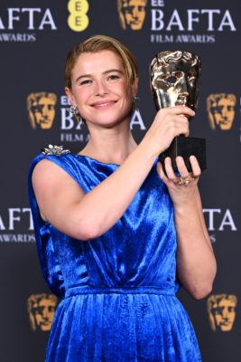 Jessie Buckley with the Leading Actress Award for 'Hamnet' during the 2026 EE BAFTA Film Awards