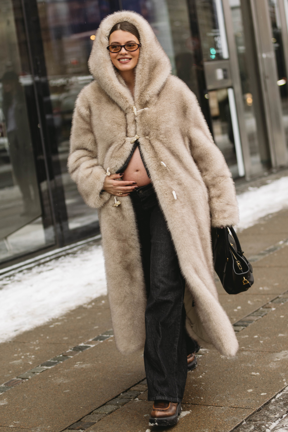 Woman wearing fluffy coat | copenhagen fashion week street style