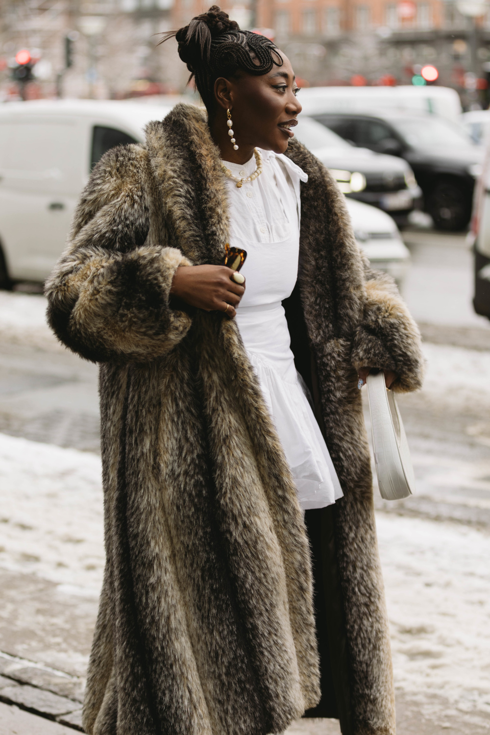 Woman wearing fluffy coat | copenhagen fashion week street style