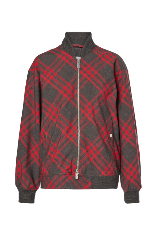 Red tartan bomber