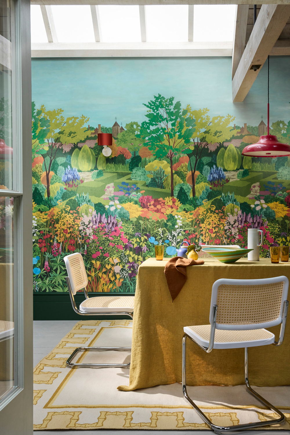 Wallpapered dining room