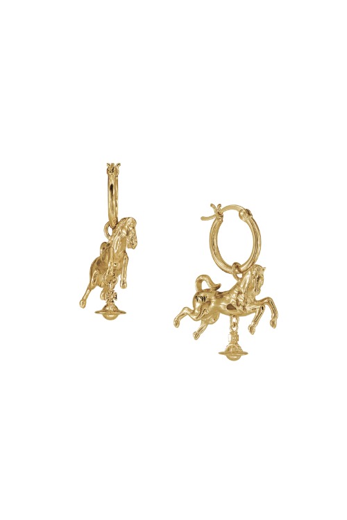 Gold horse hoop earrings